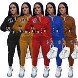 Fashion letter print baseball jacket pants set women clothing 2 piece set