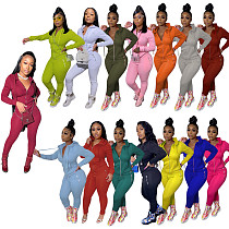 Hot Selling Fall New Solid Color Zip Sports Suit Jogging Suit 2 Pcs Track Suit Outfits Two Piece Set Women Clothing