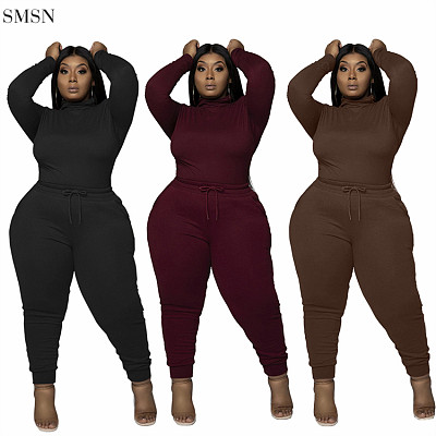 Solid Color Casual Long Sleeve Plus Size Women Clothing Two Piece Set Two Piece Set Two Piece Pants Set