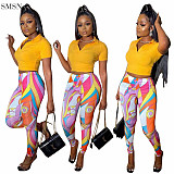New Trendy Sexy Short Sleeve Polo Shirt Printed Pants Women'S Clothes Set 2 Piece Set Women Two Piece Pants Set