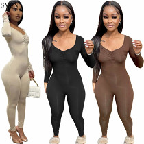 New Style 2021 Solid Color Long Sleeve Jumpsuit Women 2021 Rompers Women Jumpsuit One Piece Jumpsuit