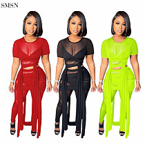 Amazon 2021 Sexy Tulle Perspective Women Two Piece Outfits Set Two Piece Pants Set Two Piece Set
