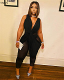 Sexy Perspective Tulle Patchwork Deep V Neck Women Jumpsuit Women One Piece Jumpsuits Jumpsuit Women