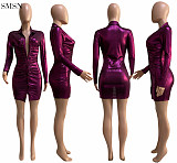 Solid Color V Neck Button Sexy Long Sleeve Dress Bodycon Dress Women Dress