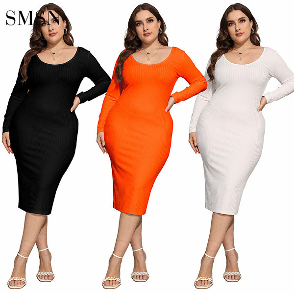 Fashion Solid Color Simple Cheap Casual Women Dress Fall Dresses Plus Size Dress