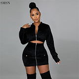 Sexy Spring Solid Color Cardigan Crop Top Two Piece Skirt Set Women Skirt Two Piece Set 2 Piece Set Women