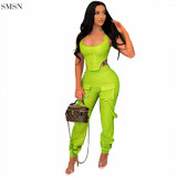 Sexy PU  Woman Clothing Sets Two Piece Outfits Two Piece Pants Set Two Piece Set