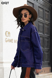 New Trendy Jacket Coat Women Coat Fashion Lapel Long Sleeve Women Jean Jacket