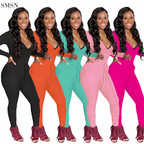Casual Rib Long Sleeve Women One Piece Jumpsuits Rompers Women Jumpsuit Jumpsuit Women