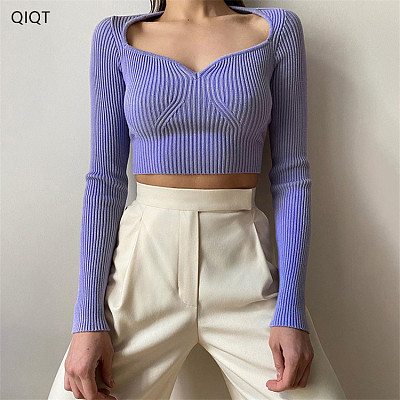 Spring 2022 Womens Clothing Trendy Women Clothes Ladies Tops Latest Design Knitted Crop Top