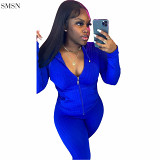 Casual Rib Hooded Joggers Pants Two Piece Pants Set 2 Piece Set Women Two Piece Set