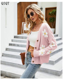New Style Women knitted Sweater floral Embroider design Long sleeves Loose Women Coat Cardigan Sweater Women