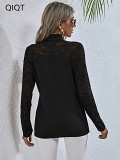 New Arrival Spring  Amazon Hot Selling Women Blouse Lace Stitching Pullover Long Sleeve Shirt
