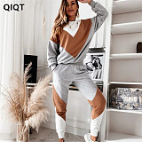 High Quality Solid Color Casual Two Piece Pants Set Winter Two Piece Sets Women Clothing