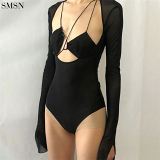 Best Design Solid Color Long Sleeve Stitching Hollow Out Sexy Slim Onesie Rompers Womens Jumpsuit Shorts