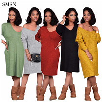 Best Design Solid Medium Length V-Neck Dress Senori Dresses Casual Dress Women