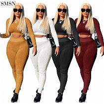 New Trendy Solid Color Sexy Slim Knit Stitching Pants 2 Piece Set Activewear Sets For Women