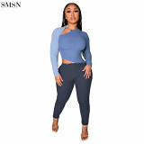 Newest Design Pit Strip Splicing Sexy Hollow-Out Jumpsuit Women Long Sleeve Jumpsuit