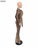 Good Quality Sexy V-Neck Leopard-Print Wide-Leg Jumpsuit Jumpsuits Elegant Women