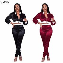 High Quality Solid Color Zipper Stitching Casual Sports Suit 2 Piece Casual Set Women