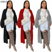High Quality Solid Color Long Fashion Cardigan Casual Coat Long Sleeve Sweater For Women
