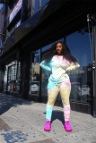 Fashion 2021 Tie Dye Round Collar Long Sleeve Hoodie Suit Joggers Pants Two Piece Pants Set