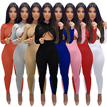 New autumn solid color sexy cutout jumpsuit
