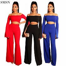 Good Quality Solid Color Sexy One-Line Flared Sleeves Wide-Leg Jumpsuit Women 2022 Jumpsuit