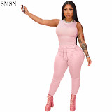 New Arrival 2021 Solid Color Sleeveless Vest Tight Casual Two-Piece Set Custom Yoga Set Women