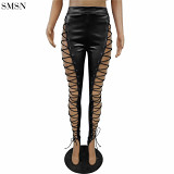 New Trendy Sexy Club Leather Leggings With High Wais Leather Pants For Women Trousers