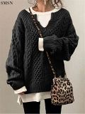 New Arrival 2021 Knitted Hemp Pattern Casual V-Neck Sweater Sweaters Women Long Sleeve Tops