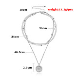 Round Tag Pearl Necklace Simple Multi-Layer Beads Chain Necklace For Women