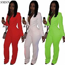Fashionable Slim Suit Long Sleeve V-Neck Coat Trouser Suit 2 Piece Set Women Winter