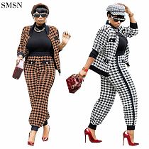 Fashionable Two Sets Of Printed Button Coat And Wide Leg Trousers Suit Two Piece Pants Set