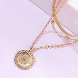 Round Tag Pearl Necklace Simple Multi-Layer Beads Chain Necklace For Women