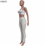 New Arrival 2021 Stylish Polka-Dot Pleated Casual Trousers High Wasted Pants Womens