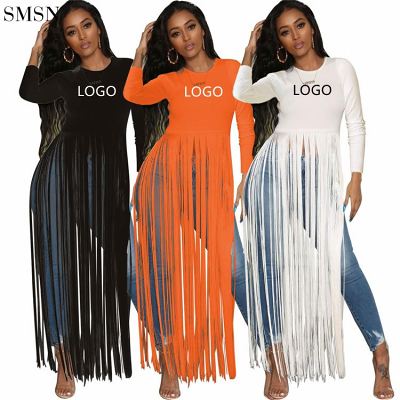 New Arrival 2021 Solid Color Long Sleeve Sexy Fringe Nightclub T Shirt Long Sleeve Tops For Women