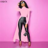 Hot Selling Solid Color Round Neck Pleated Club Style Loose Long Sleeve T Shirt Tops For Women 2021