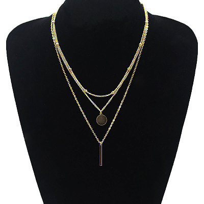 Rod Clavicle Chain Geometry Disc Pendant Collar Necklace Womens Three Sets