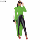 Hot Selling Solid Color Round Neck Pleated Club Style Loose Long Sleeve T Shirt Tops For Women 2021
