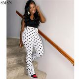 New Arrival 2021 Stylish Polka-Dot Pleated Casual Trousers High Wasted Pants Womens