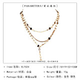 Hand-Made Sequins Chain Necklace Women Round Diamond Tassel Pendant Multilayer Clavicle Chain