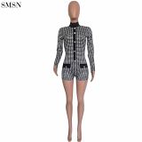 Good Quality Long Sleeve Club Style Shorts In Tight Plaid Bodycon Women 2021 Short Jumpsuit