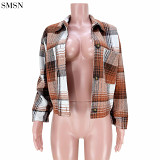 Newest Design Tweed Plaid Lapel Single-Breasted Jacket Women Casual Jacket And Coat