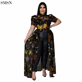 Fashion 2021 Large Size Sleeve Mesh Hollowed-Out Dress  T Shirts Plus Size Dress Tops