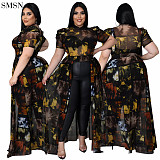 Fashion 2021 Large Size Sleeve Mesh Hollowed-Out Dress  T Shirts Plus Size Dress Tops