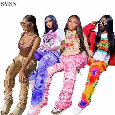 New Arrival 2021 Fashion Printed Multi-Bag Overalls Trousers Casual Pants For Women