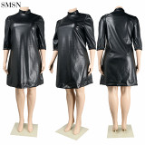 Best Seller Plus Size Long Sleeve Leather Skirt Nightclub Dress Elegant Casual Dresses