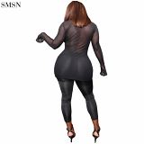 Good Quality Sexy See-Through Gauze Long Sleeve Club Wear Two Pieces Sexy 2 Piece Set
