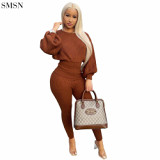 Lowest Price Pure Color Wool Bat Sleeve Slim Pants Casual Two-Piece Suit Women Fall 2 Piece Sets